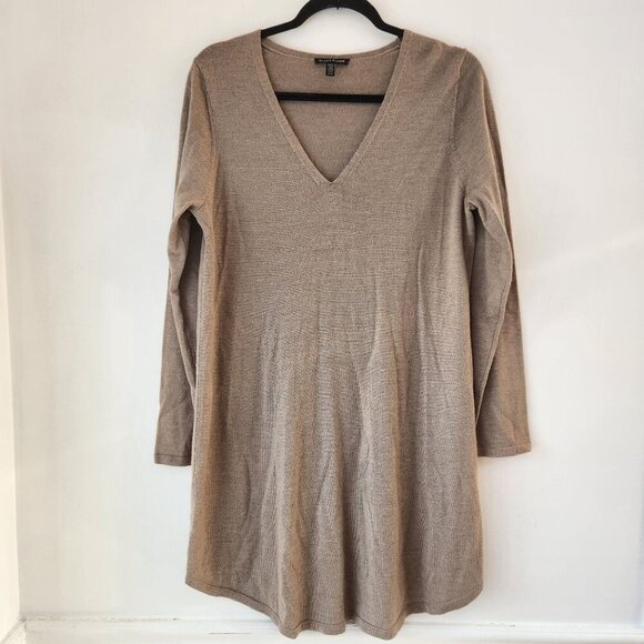 Eileen Fisher 100% Merino Wool Tan Brown Knit Sweater Dress Tunic Size M - Picture 1 of 5
